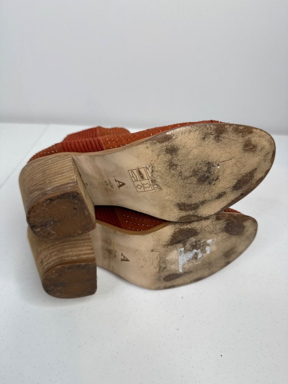 Anthropologie Womens 7.5 Orange Suede Ankle Boots Block Heel Western Boho - Picture 8 of 13